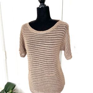 Lauren Ralph Lauren Top Blouse Size M Metallic Gold Ribbed Boat neck